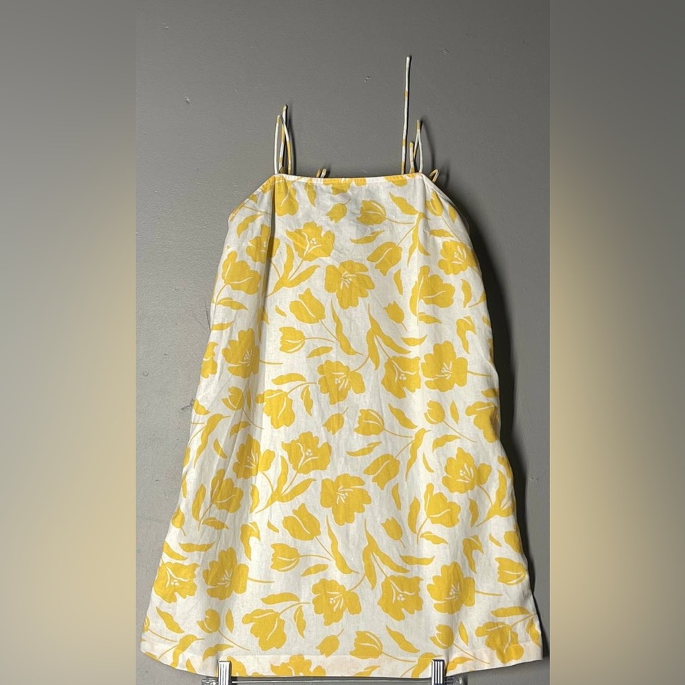 Old Navy Sz XS Yellow Floral Spaghetti Strap‎ Mini Resort Linen Dress Tropical